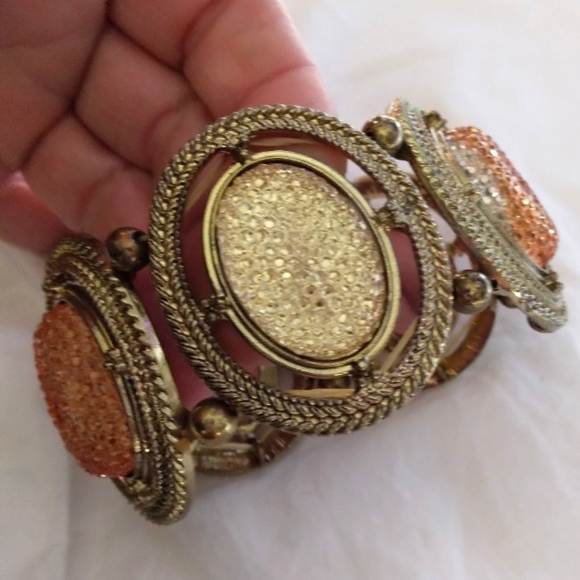80's Earth Tone Jeweled Elastic Costume Bracelet - Picture 2 of 5